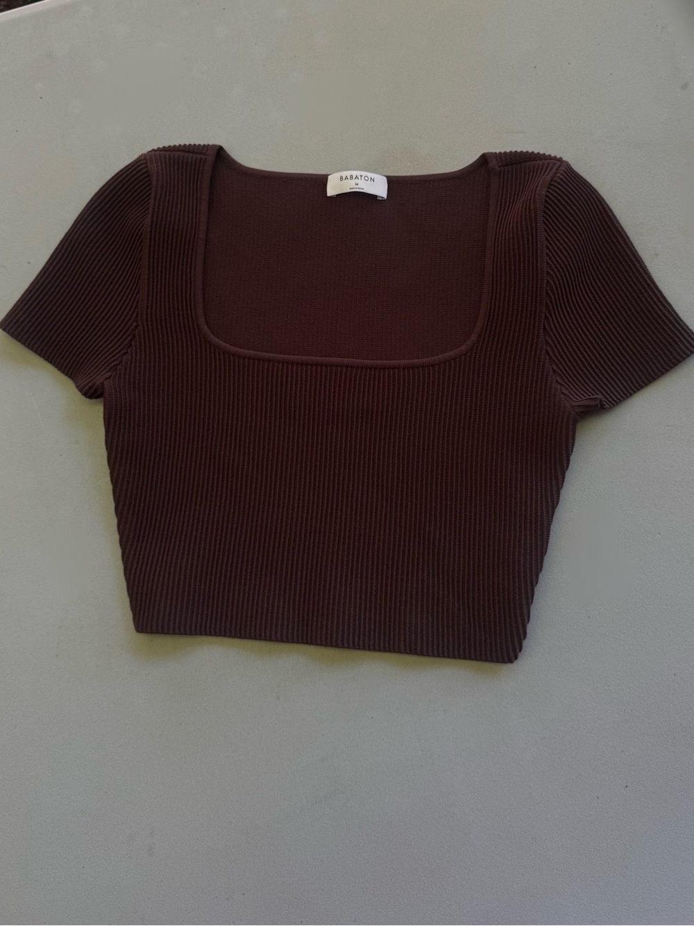 Babaton Deep Brown Ribbed Square-Neck Crop Top